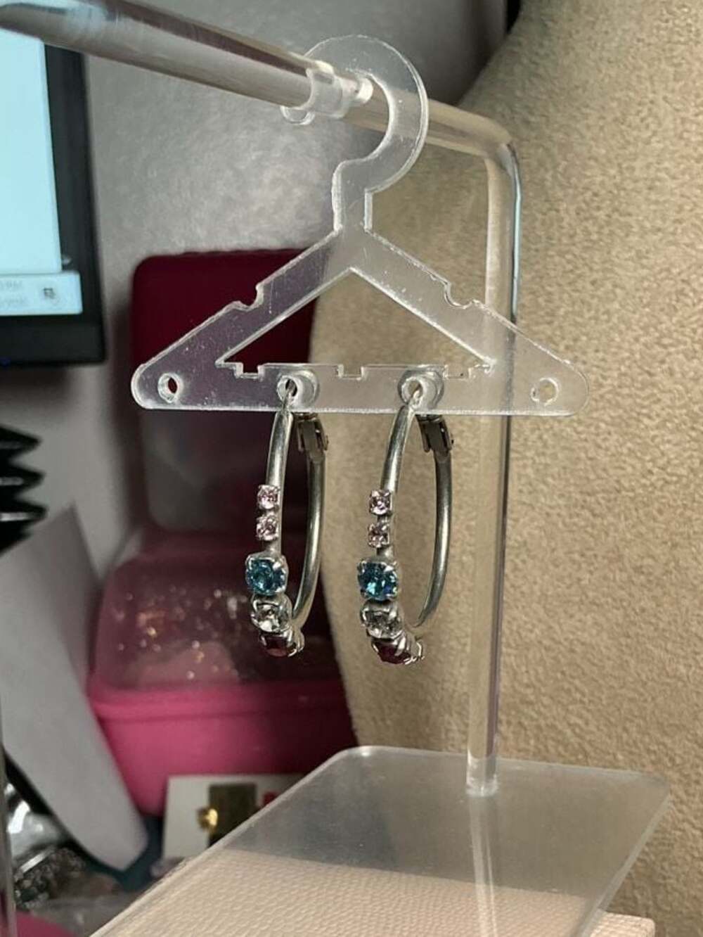 Sabika Silver Tone Multi-Color Crystal Hoop Earrings